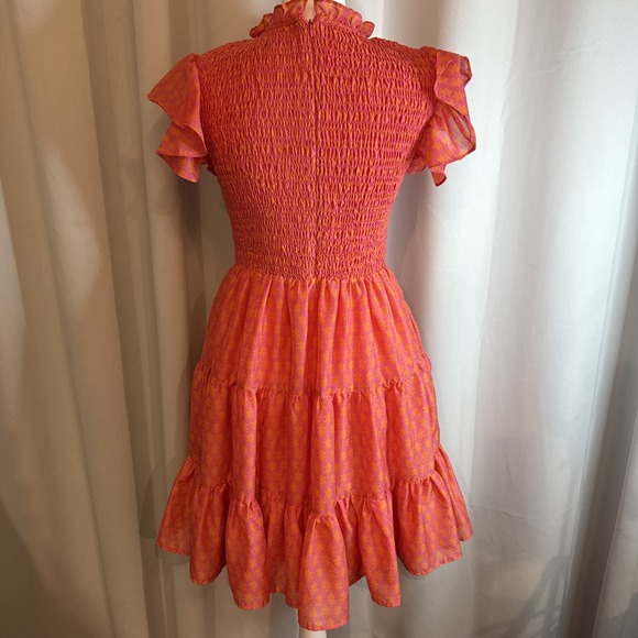 J. Marie Dress Women's Small Pink Coral Mini Tiered Ruffled Smocked Stars Party - Picture 6 of 9